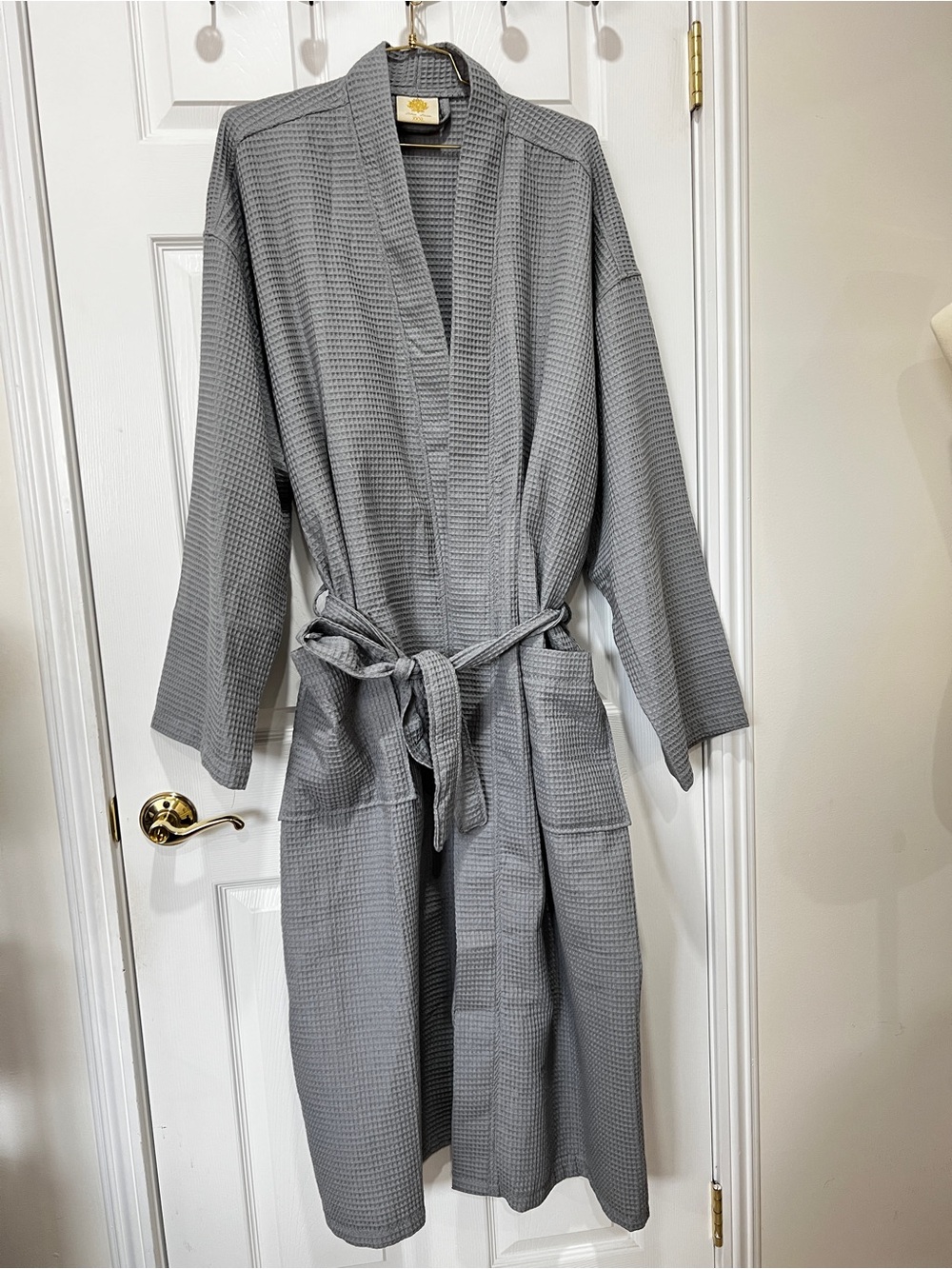 Lotus Linen Waffle Robe Lightweight Cotton Blend Spa Bathrobe Size XXXL Gray